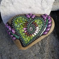 Lime Green Heart Mosaic Garden Stone