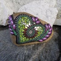 Lime Green Heart Mosaic Garden Stone