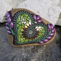 Lime Green Heart Mosaic Garden Stone