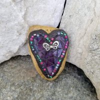 Mosaic Garden Stone Paperweights #7 Group Mosaic Heart and Rocks,   