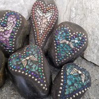 Angel Wing Mosaic Garden Stone Set of 6  #11 Group Mosaic Hearts  