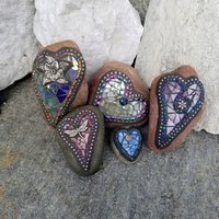 Mosaic Garden Stone Set of 5  #13 Group Mosaic Hearts  