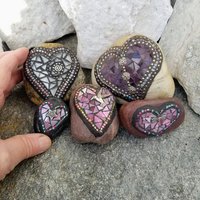 Mosaic Garden Stone Set of 5  #12 Group Mosaic Hearts  