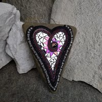 Mirror Dragonfly Wing Heart, Garden Stone, Mosaic, Garden Decor