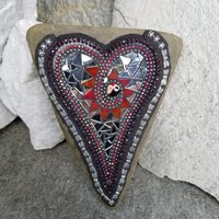 Mirror Dragonfly Wing Heart, Garden Stone, Mosaic, Garden Decor