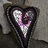 Mirror Dragonfly Wing Heart, Garden Stone, Mosaic, Garden Decor