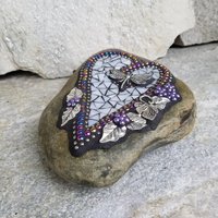 Iridescent Blue Mosaic Heart, Garden Stone, Garden Decor