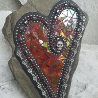 Red Heart Skull Mosaic Garden Stone