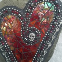 Red Heart Skull Mosaic Garden Stone