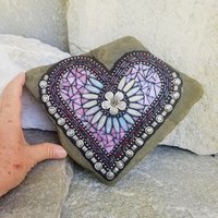 Pink Heart Mosaic Garden Stone