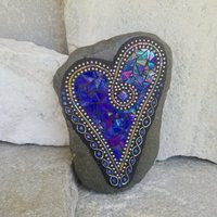Iridescent Dark Blue Mosaic Heart Garden Stone  