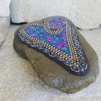 Iridescent Dark Blue Mosaic Heart Garden Stone  