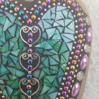 Teal Mosaic Heart Garden Stone, Butterfly