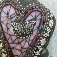 Pink Heart with Butterflies Mosaic Garden Stone