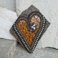 Amber Mosaic Heart Garden Stone with Bee