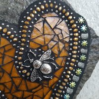 Amber Mosaic Heart Garden Stone with Bee