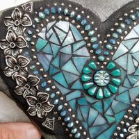 Teal Mosaic Heart Garden Stone