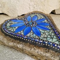 Large Blue Heart Mosaic Garden Stone