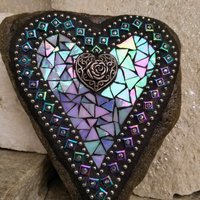 Iridescent Blues Mosaic Heart Garden Stone 