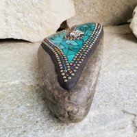  Turquoise Blue Mosaic Heart Garden Stone 