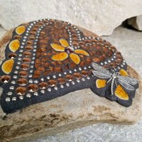 Copper Mosaic Heart Garden Stone with Brown Flowers