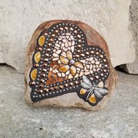 Copper Mosaic Heart Garden Stone with Brown Flowers