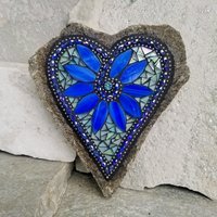 Large Blue Heart Mosaic Garden Stone