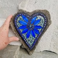 Large Blue Heart Mosaic Garden Stone