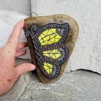 Yellow Butterfly Garden Stone, Garden Decor