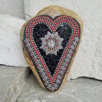 Black Mosaic Heart Garden Stone