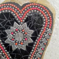 Black Mosaic Heart Garden Stone