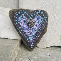 Iridescent Blues Mosaic Heart Garden Stone 