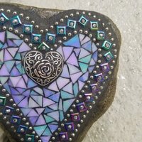 Iridescent Blues Mosaic Heart Garden Stone 