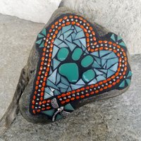 Teal Heart w Teal Paw Print - Garden Stone