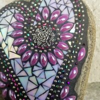 Iridescent Lavender Mosaic Heart, Purple Flowers, Garden Stone