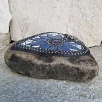 Iridescent White Mosaic Heart Garden Stone with Butterfly