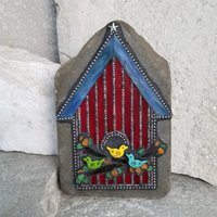 Red Birdhouse Mosaic Garden Stone