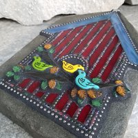 Red Birdhouse Mosaic Garden Stone