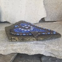  Medium Blue Mosaic Heart Garden Stone w/Flowers and a Butterfly