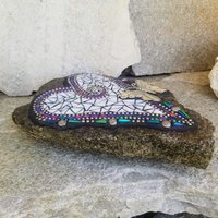 Iridescent White Mosaic Heart Garden Stone w/Large Butterfly 