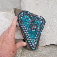 Teal Heart Mosaic Garden Stone