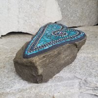 Teal Heart Mosaic Garden Stone