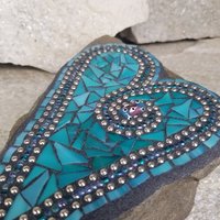 Teal Heart Mosaic Garden Stone