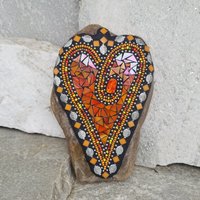 Orange Mosaic Heart Garden Stone 