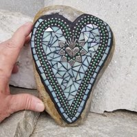 Light Green Heart Mosaic Garden Stone