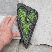  Lime Green Heart Mosaic Garden Stone