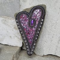  Pink Heart Mosaic Garden Stone