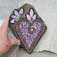 Sweet Pink Heart Mosaic Garden Stone