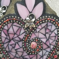 Sweet Pink Heart Mosaic Garden Stone