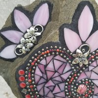 Sweet Pink Heart Mosaic Garden Stone